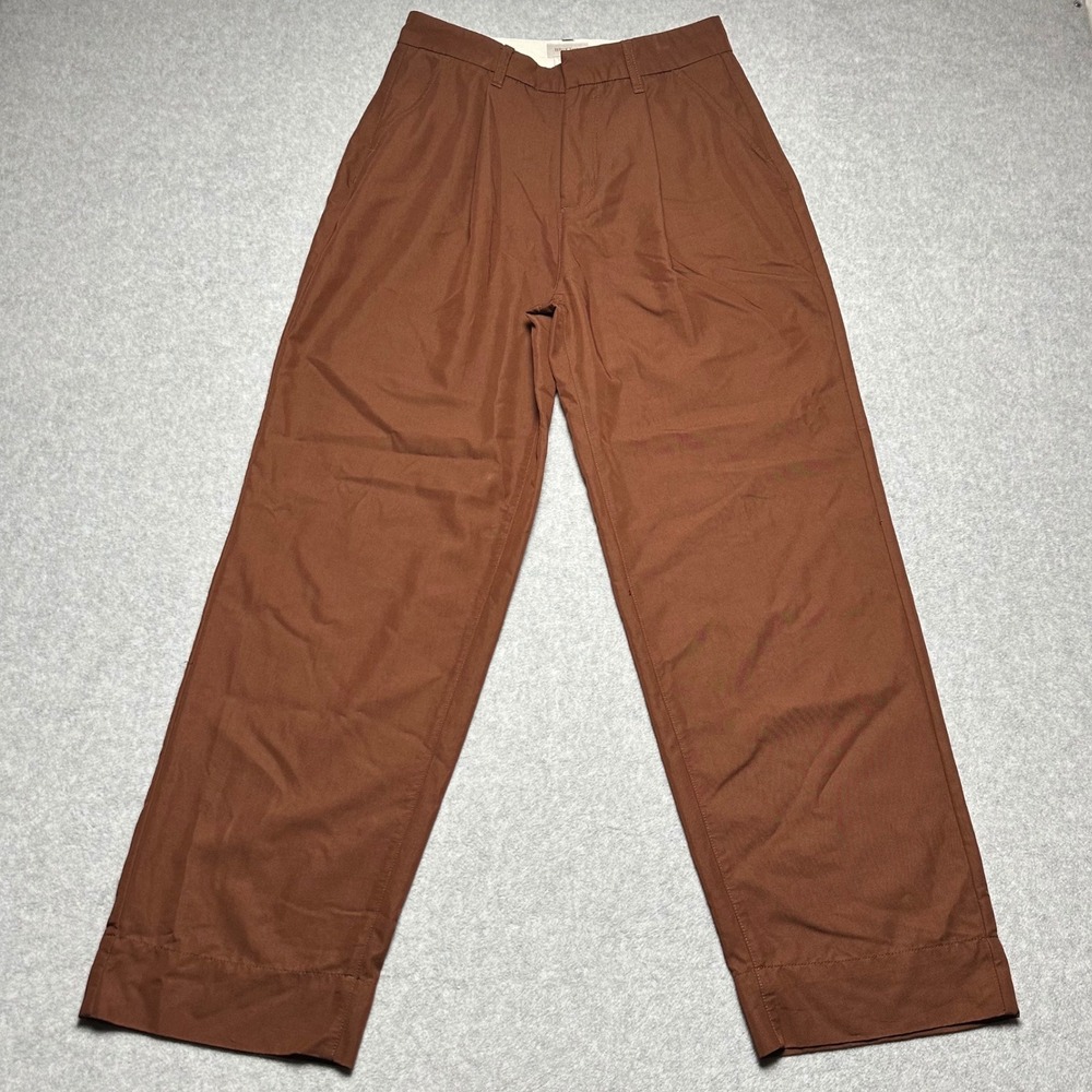 Brixton White Smoke Brown Pleated Wide‎ Leg Trousers Womens Size 27 BU1387